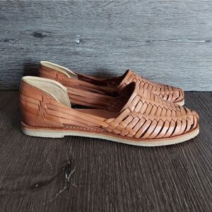 Redhawk Womens Hand-Sewn 100% Leather Huaraches Sandals Walnut/Tan Size 9